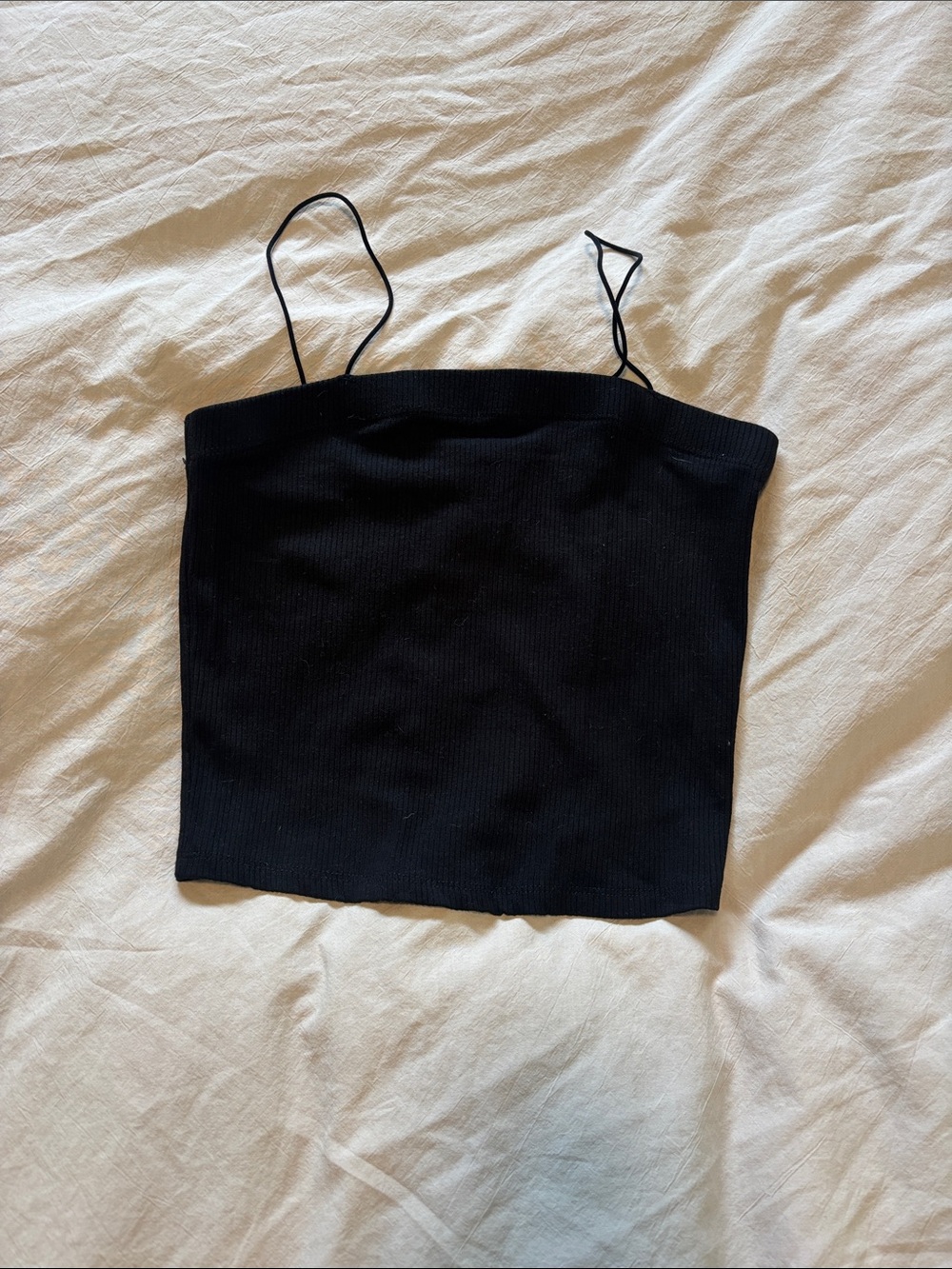 Active Basic Black Ribbed Spaghetti-Strap Crop Camisole